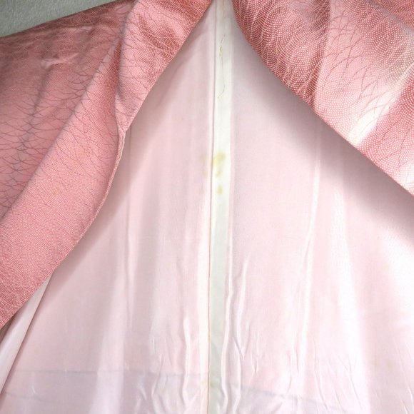Japanese Kimono Silk Houmongi Vintage Pink Coral Peach Wave Water 63in Tsukesage - Picture 6 of 10